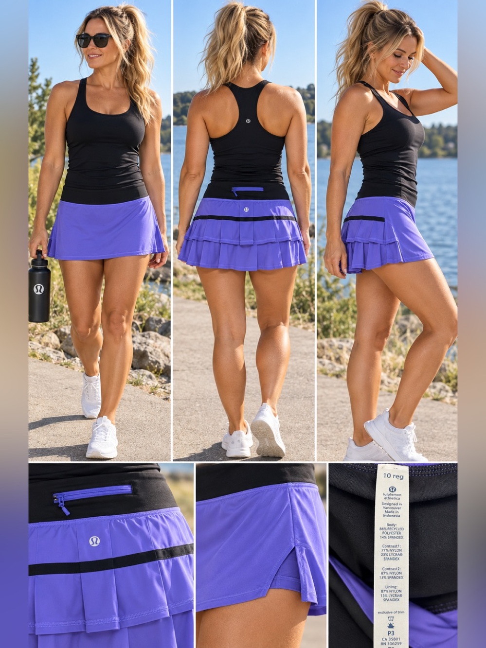 Lululemon Run Pace Setter Skirt Power Purple Black Sz 10 Regular Tennis Running